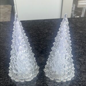 Icy Craft set of (2) Pine Tree Silver Glitter 7” Christmas Trees